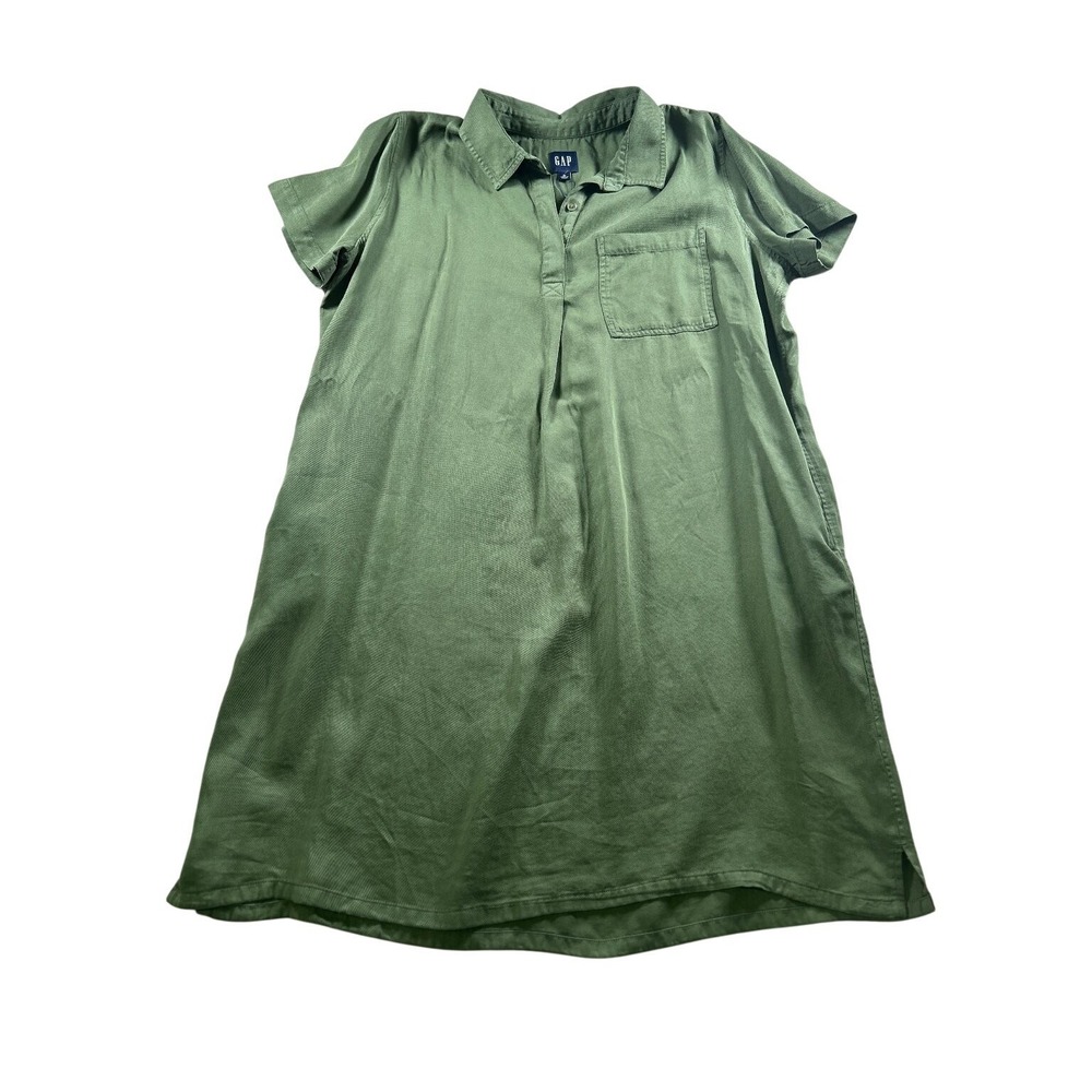 Gap Lyocell Shirt Dress XL Olive Green Short Sleeve Pocket Utility Safari Boho